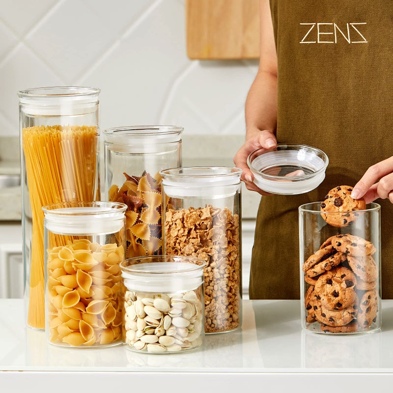 ZENS Glass Spaghetti Pasta Storage Container with Lids Set of 2, 65oz Tall Clear Airtight Food Storage Jar Canisters for Kitchen Pantry Noodles Flour Cereal Coffee Beans - Image 4